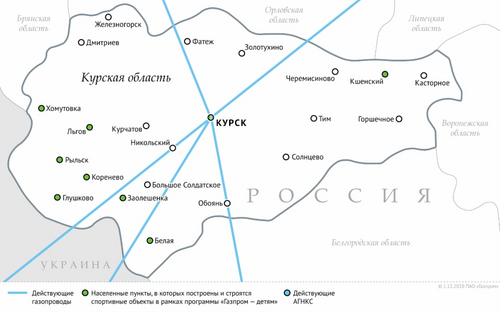Схема газопроводов в Курской области