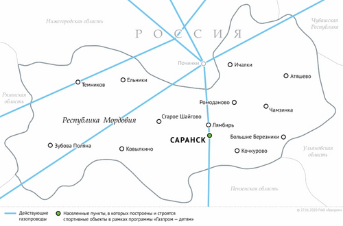 Схема газопроводов в Республике Мордовия