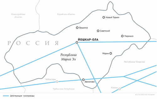 Схема газопроводов в Республике Марий Эл