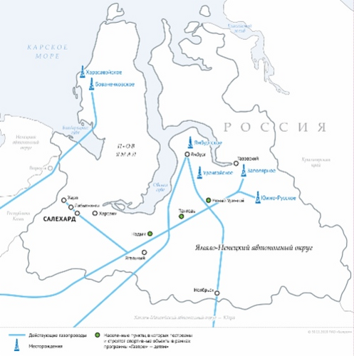 Схема газопроводов в Ямало-Ненецком автономном округе